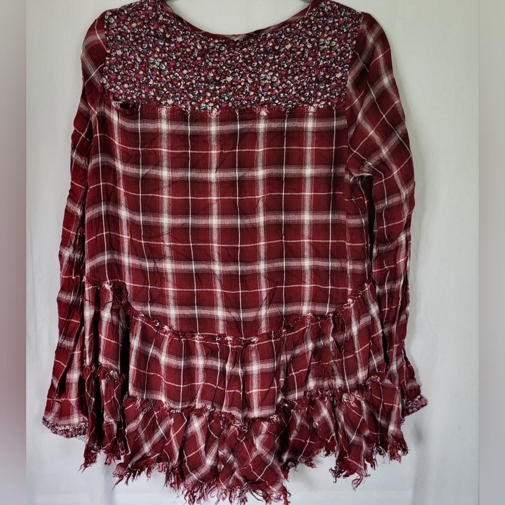 Altar'd State Red Plaid Fringe Blouse Large. SEE DESCRIPTION - Picture 9 of 10